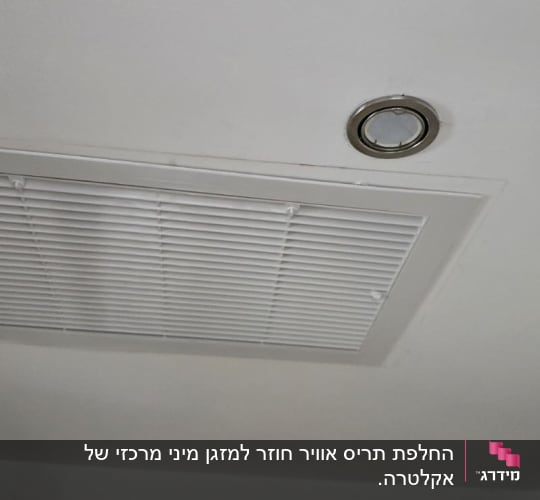 פתח אוורור של מזגן בתקרה לבנה